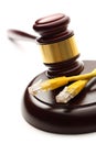 Yellow ethernet cable and gavel Royalty Free Stock Photo