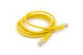 yellow ethernet network cable on white background, ethernet concept Royalty Free Stock Photo