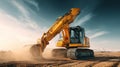Excavator working on a construction site at sunset Royalty Free Stock Photo