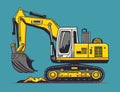 Yellow excavator digging ground on construction area