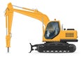 Yellow excavator with hydraulic hammer side view vector illustration