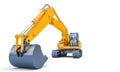 Yellow excavator machine isolated on white background Royalty Free Stock Photo