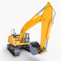 Yellow excavator machine on the white background