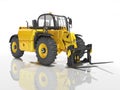 Yellow excavator telescopic loader isolated 3D render on white background with shadow Royalty Free Stock Photo