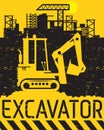 Yellow excavator work on construction site Royalty Free Stock Photo