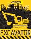 Yellow excavator work on construction site Royalty Free Stock Photo