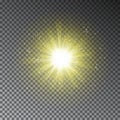 Yellow explode effect. Glowing transparent light glitter effect isolated on dark background. Magic Royalty Free Stock Photo