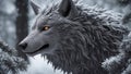 Yellow-eyed wolf in the snow