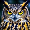 Yellow Eyes of Horned Owl - Close-Up on a Dark Background Royalty Free Stock Photo