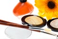 Yellow eyeshadow with modern orange nail varnish