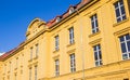 Yellow facade of a historic school building in Magdeburg