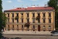 Yellow facade of a historical builiding in Krakow, Poland