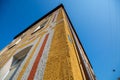 Yellow facade house in munich, blue sky