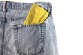 Yellow face mask That is in the back pocket jeans