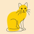 Yellow, fancy cat, kitty. Vector illustration in flat cartoon style