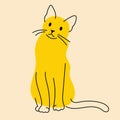 Yellow, fancy cat, kitty. Vector illustration in flat cartoon style