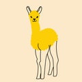 Yellow, fancy lama, alpaca. Vector illustration in flat cartoon style Royalty Free Stock Photo