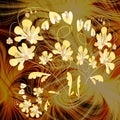 Yellow fantasy flowers on fractal background