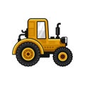 Yellow Farm Tractor Icon on White Background. Vector Royalty Free Stock Photo