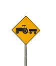 Yellow farm vehicle road sign, on a white background