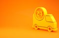 Yellow Fast round the clock delivery by car icon isolated on orange background. 3d illustration 3D render Royalty Free Stock Photo