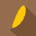 Yellow feather pen icon, flat style