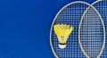 Yellow feather shuttlecock on badminton racket Royalty Free Stock Photo