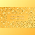 Yellow festive background with a rectangle of snowflakes, beads and Christmas stars.