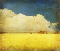 Yellow field on old grunge paper