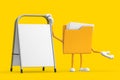 Yellow File Folder Icon Cartoon Person Character Mascot with White Blank Advertising Promotion Stand. 3d Rendering Royalty Free Stock Photo