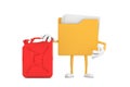 Yellow File Folder Icon Cartoon Person Character Mascot with White Flag with Red Metal Jerrican Canister. 3d Rendering