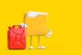 Yellow File Folder Icon Cartoon Person Character Mascot with White Flag with Red Metal Jerrican Canister. 3d Rendering