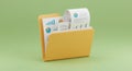 A yellow file folder is open, containing several sheets of paper with printed graphs and Royalty Free Stock Photo