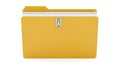 Yellow file folder with silver lock clip and white documents inside Royalty Free Stock Photo