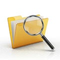 Magnifying Glass Over a Yellow Folder with Documents on White Background papers search Royalty Free Stock Photo