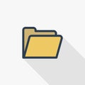 Yellow file folder thin line flat color icon. Linear vector symbol. Colorful long shadow design.