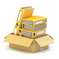 Yellow file folders in cardboard box 3D