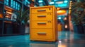 Yellow filing cabinet, modern office, plants, storage Royalty Free Stock Photo