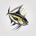 Yellow Fin Tuna Jumping Logo, A Modern Tuna fish Vector Jumping out of water, Great for fishing Logo. Royalty Free Stock Photo