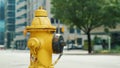Yellow fire hydrant. In the background, the blurred busy Toronto street Royalty Free Stock Photo