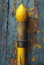 A yellow fire hydrant painted on a peeling wall, AI Royalty Free Stock Photo