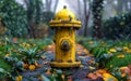 Yellow fire hydrant in the park Royalty Free Stock Photo
