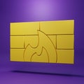 Yellow Firewall, security wall icon isolated on purple background. Minimalism concept. 3D render illustration Royalty Free Stock Photo