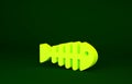 Yellow Fish skeleton icon isolated on green background. Fish bone sign. Minimalism concept. 3d illustration 3D render