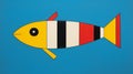 Yellow Fish In Striped Art: A Playful De Stijl Painting