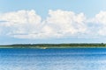 Yellow fishing boat driving true baltic sea, Estonia, Haapsalu. Royalty Free Stock Photo