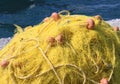 Yellow Fishing Nets by The Sea in Samos, Greece Royalty Free Stock Photo