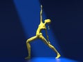 Yellow fitness girl practicing yoga in a blue room