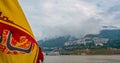Yellow flag on boat sailing on a Yangtzy river in China