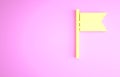 Yellow Flag icon isolated on pink background. Location marker symbol. Minimalism concept. 3d illustration 3D render Royalty Free Stock Photo